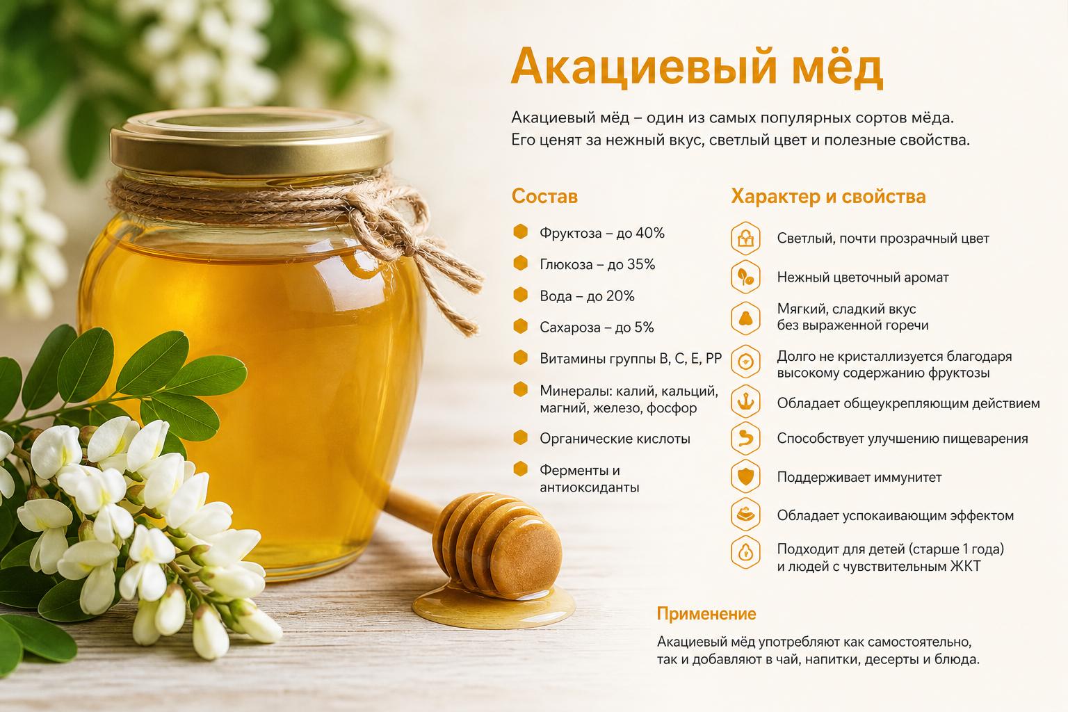 Акациевый мёд. Состав и характер: что известно о свойствах